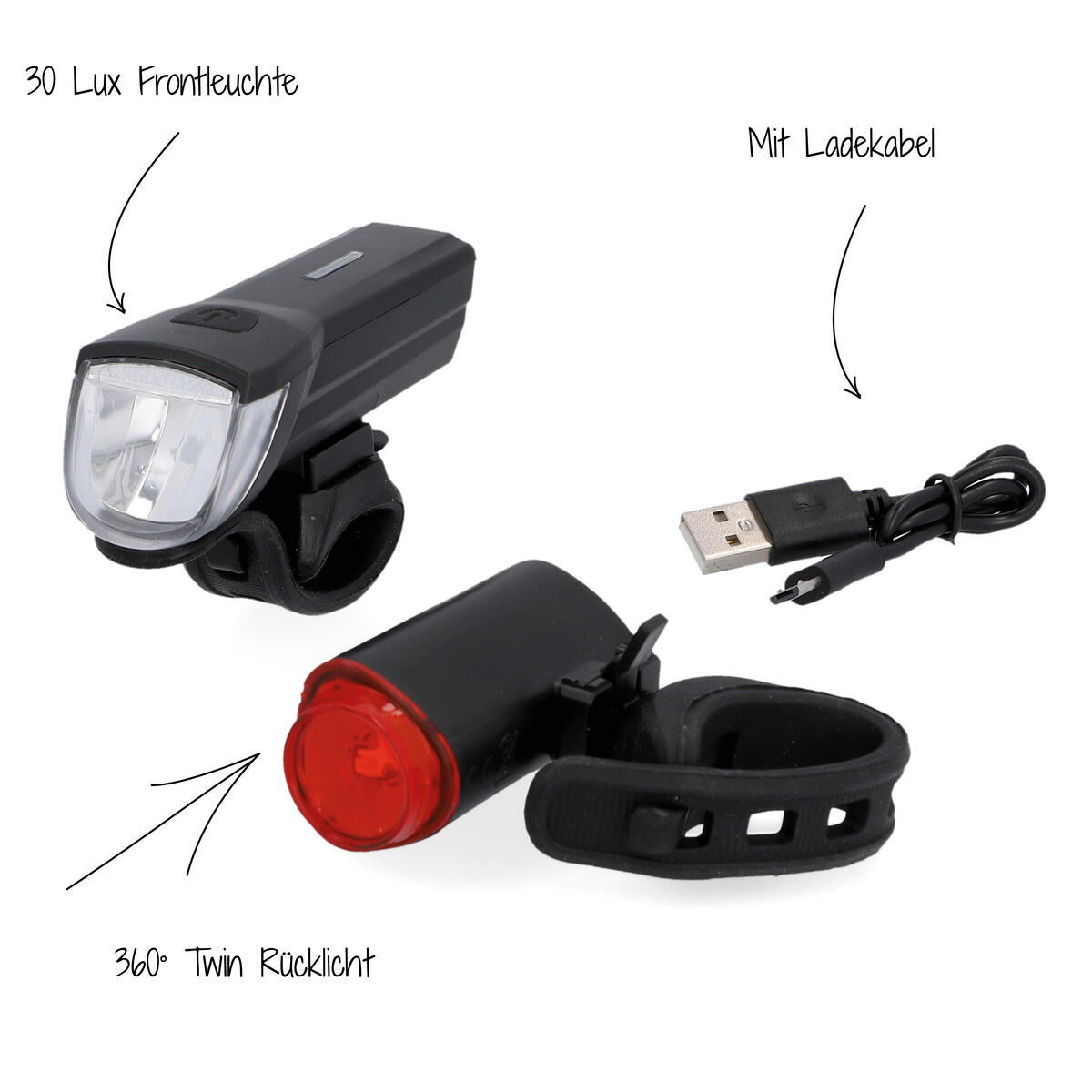 FISCHER TWIN Akku LED USB Beleuchtungs-Set 30 Lux mit 360 Grad Rückleuchte 5/8