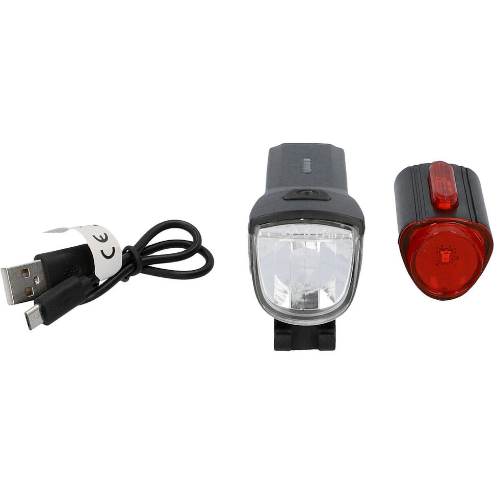 Zestaw lampek rowerowych Fischer 30 LUX, USB przód + tył