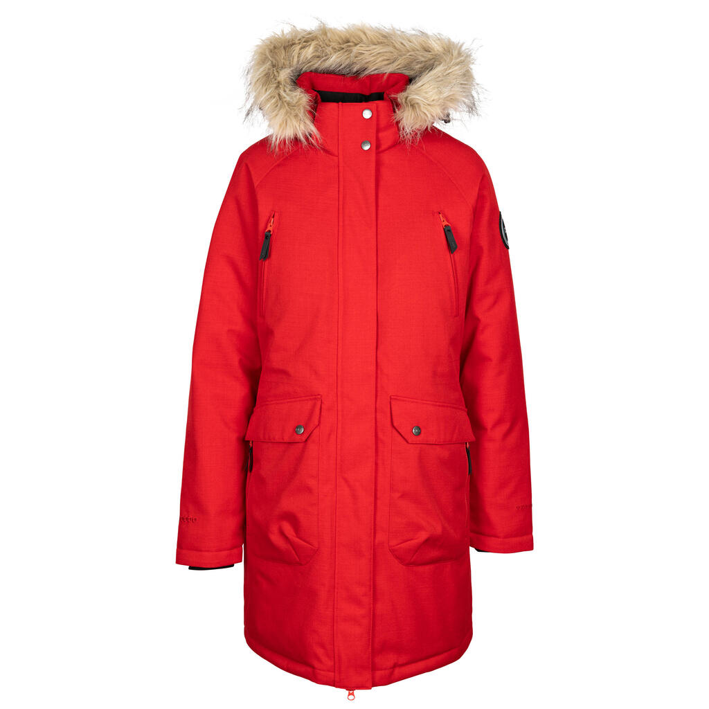 Womens Down Jacket Long Length Full Front Zip Detachable Hood Fur Trim Dana