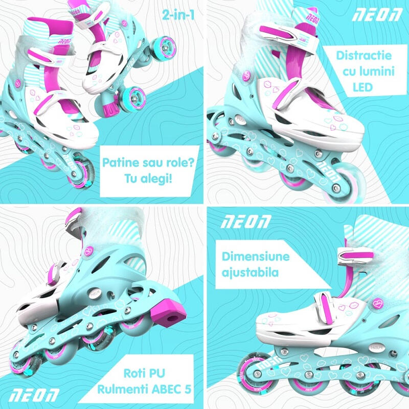 Role 2 in 1 Neon Combo Skates marime 34-37 Teal Pink