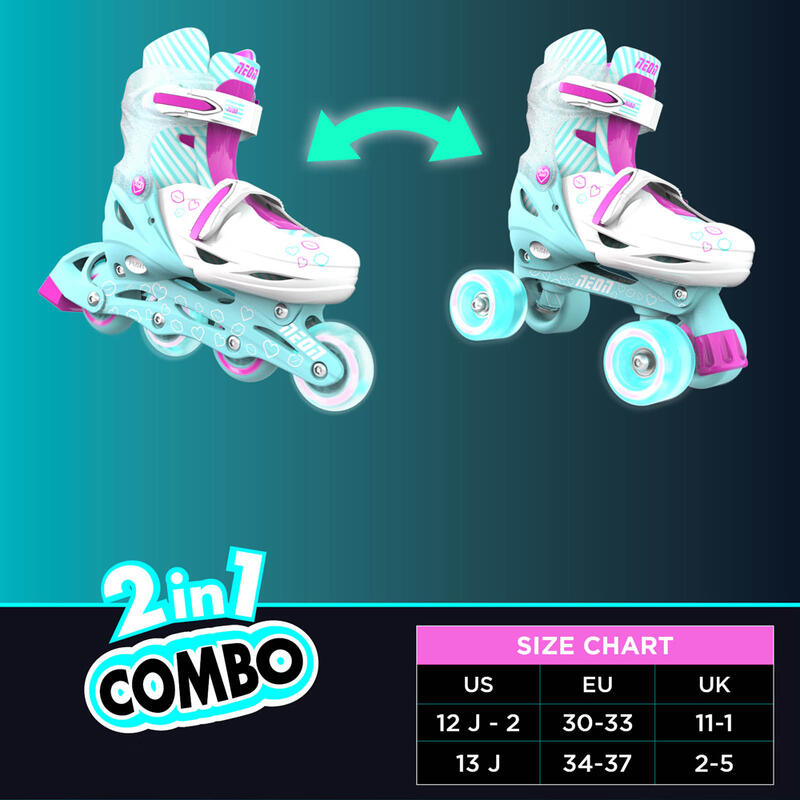 Role 2 in 1 Neon Combo Skates marime 34-37 Teal Pink