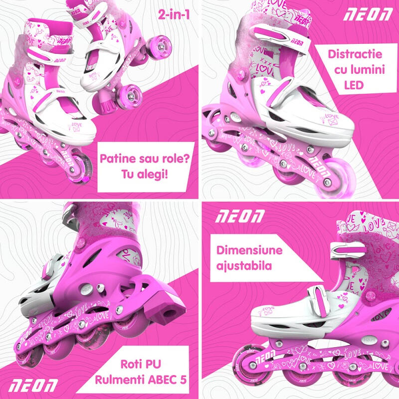 Role 2 in 1 Neon Combo Skates marime 34-37 Pink