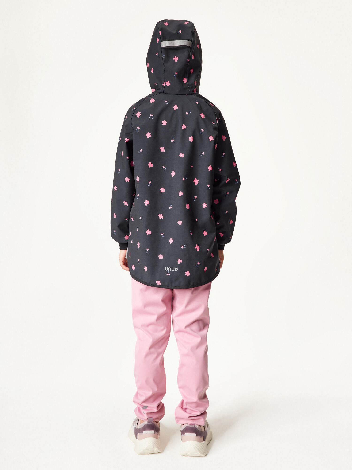 Elastische, ungefütterte Softshell-Jacke für Kinder Basic, Schwarz, Blumen 4/6
