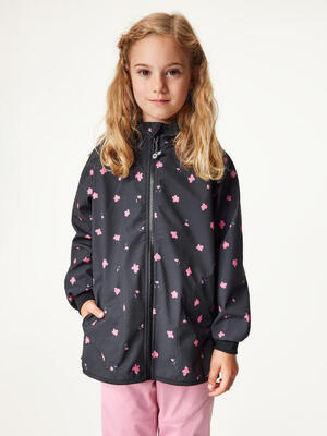 Elastische, ungefütterte Softshell-Jacke für Kinder Basic, Schwarz, Blumen