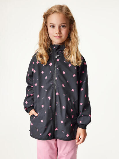 Elastische, ungefütterte Softshell-Jacke für Kinder Basic, Schwarz, Blumen