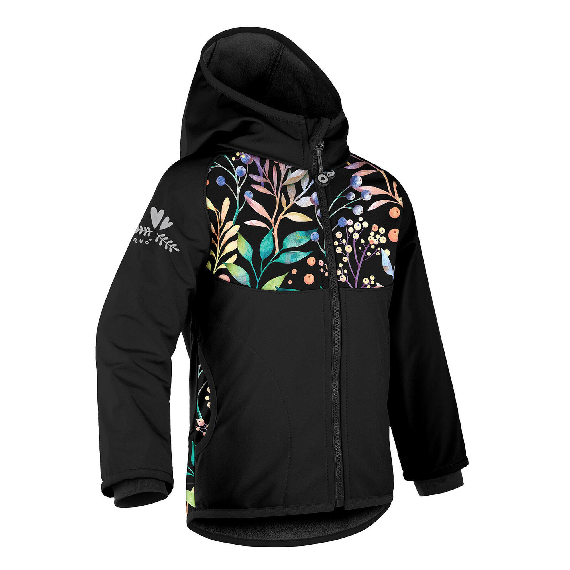 UNUO Dětská softshellová bunda s fleecem Basic, Černá, Podzimní bobule