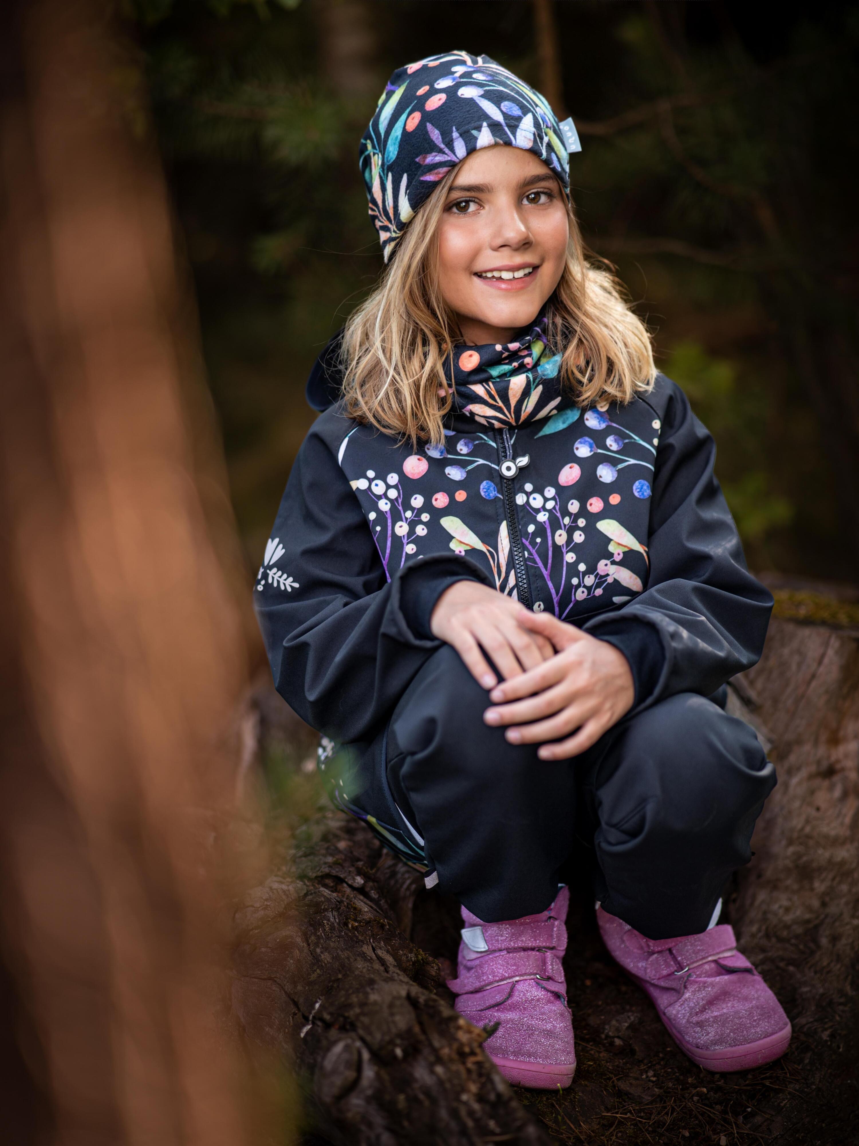 Softshell-Jacke mit Fleece für Kinder Basic, Schwarz, Herbstliche Beeren 5/7