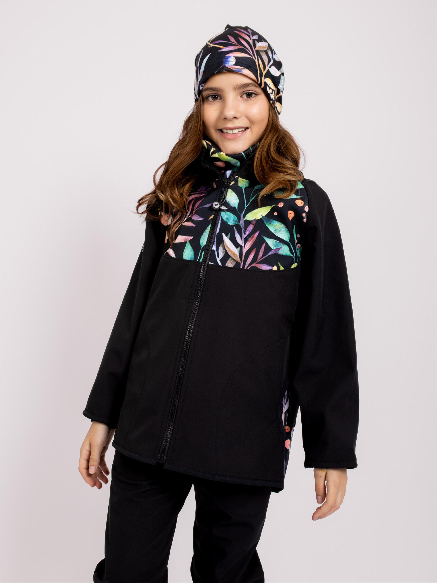 Softshell-Jacke mit Fleece für Kinder Basic, Schwarz, Herbstliche Beeren 2/7