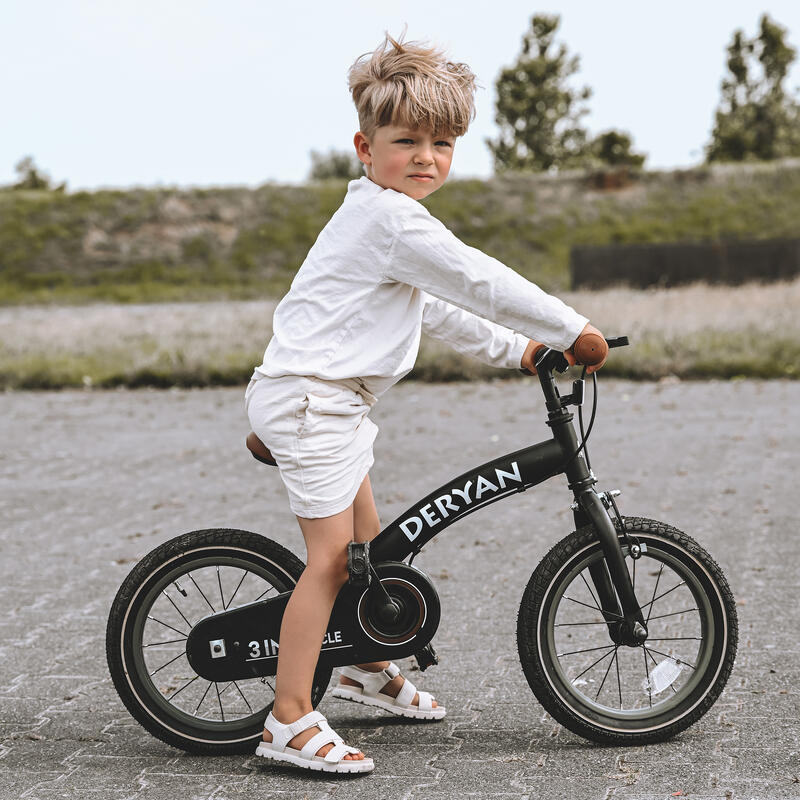 Deryan Vélo Enfant 3-en-1 - 14 inch - Draisienne - Incl. roulettes