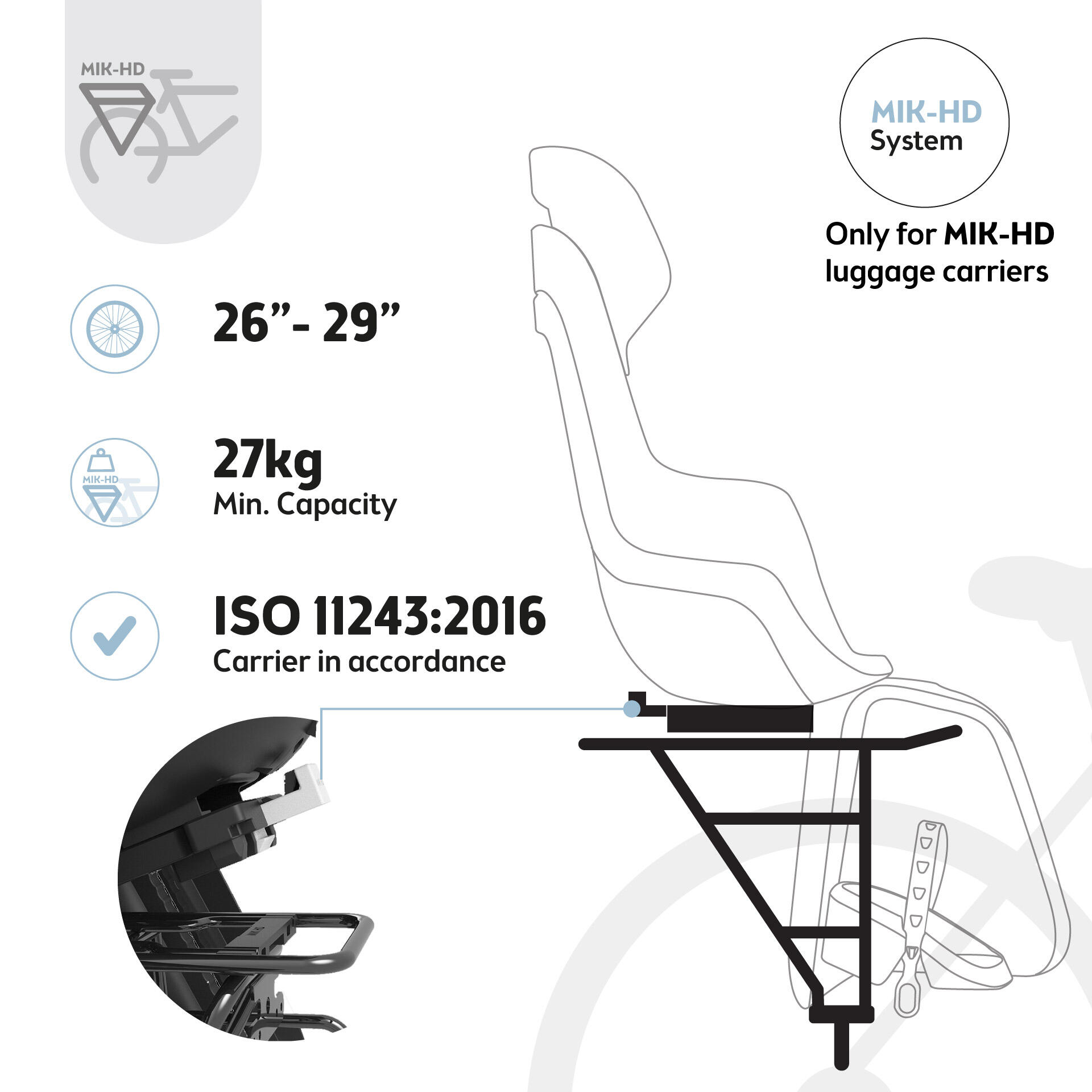 Siège arrière pour vélo GO  porte-bagages avec Mik-HD rose pastel 5/6