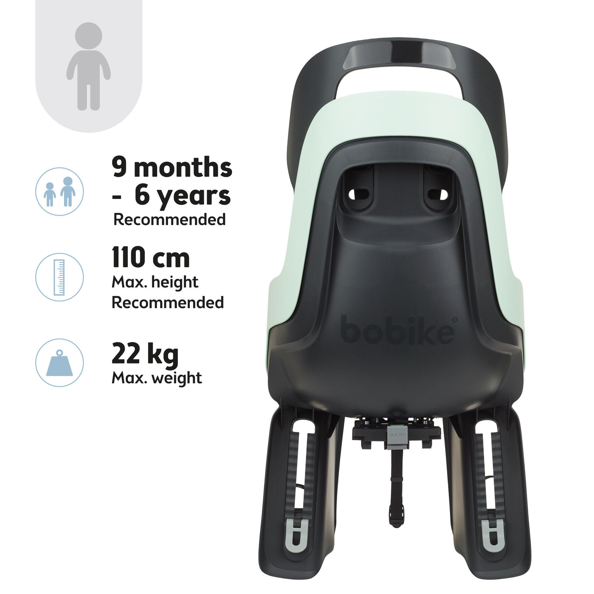 Siège arrière pour vélo GO  porte-bagages avec Mik-HD vert menthe pastel 4/8