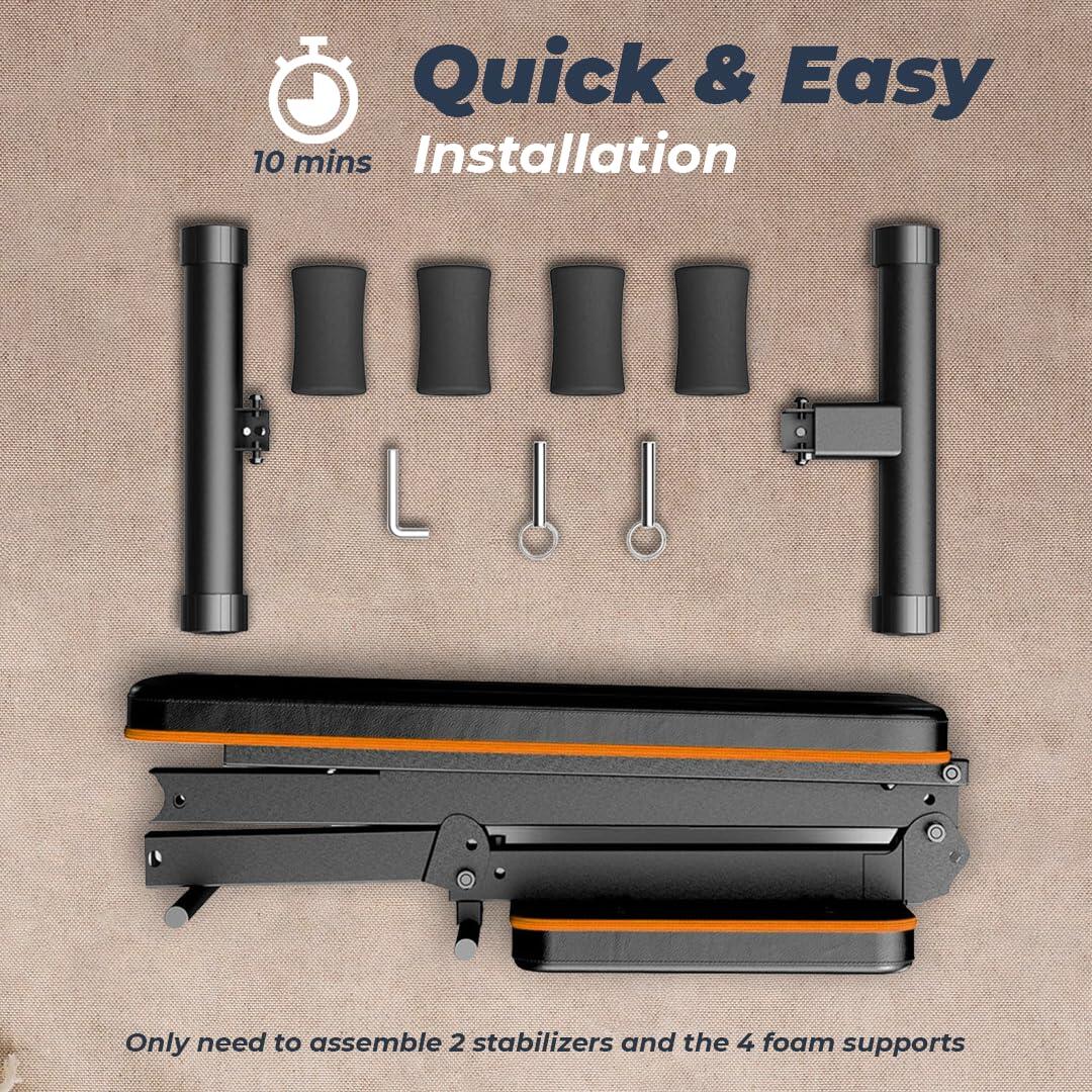 Flexnest Flexbench EZ Foldable Flat Gym Bench Incline, Decline with Resistance Ropes & Flat 250 Kg Weight Capacity - Black