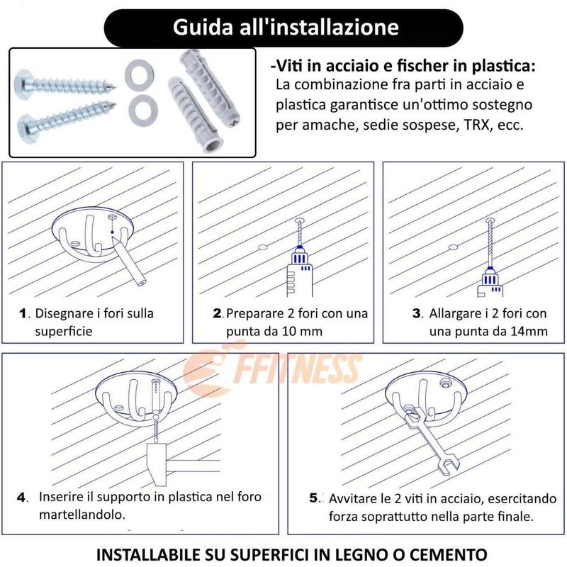 Gancio per Soffitto Ancoraggio a Parete per Allenamento in Sospensione FF