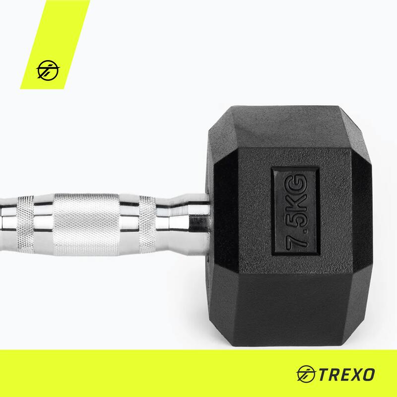 Haltère caoutchouté TREXO Hex 7,5 kg