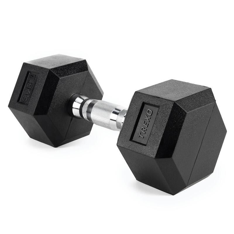 Haltère caoutchouté TREXO Hex 7,5 kg