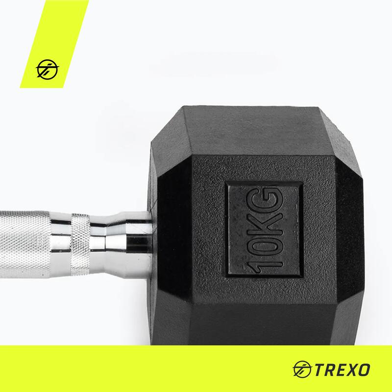 Hantel ogumowany TREXO Hex 10 kg