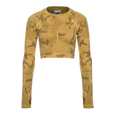 Gymshark Adapt Camo Savanna Nahtloses Langarm-Trainingsoberteil für Damen