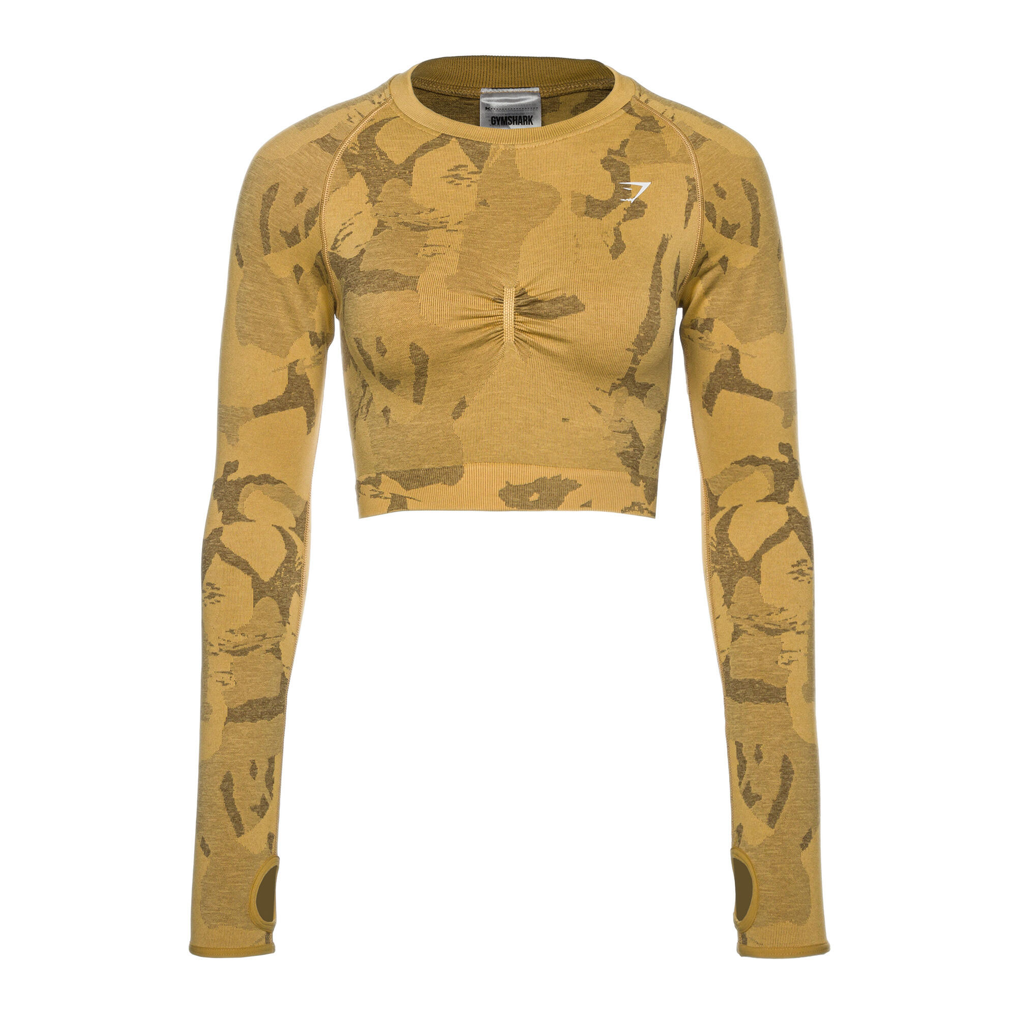 GYMSHARK Dámský bezešvý fitness top s dlouhým rukávem Camo Savanna
