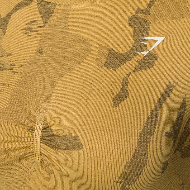 Dámský bezešvý fitness  top s dlouhým rukávem Camo Savanna