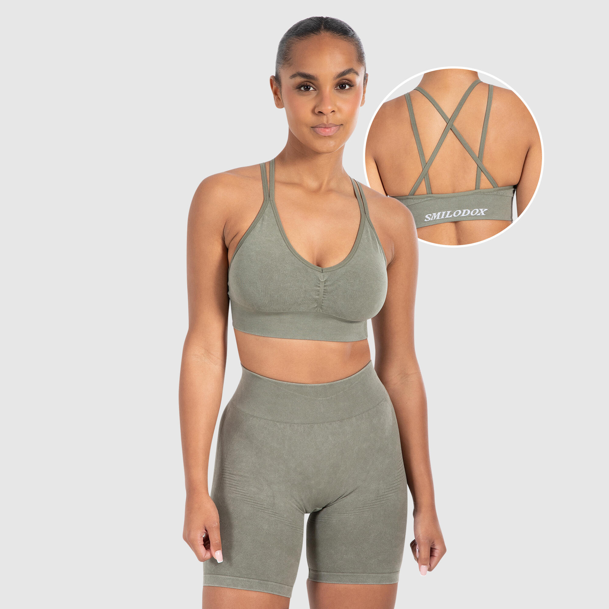 SMILODOX Damen Sport BH Acid Cross Olive
