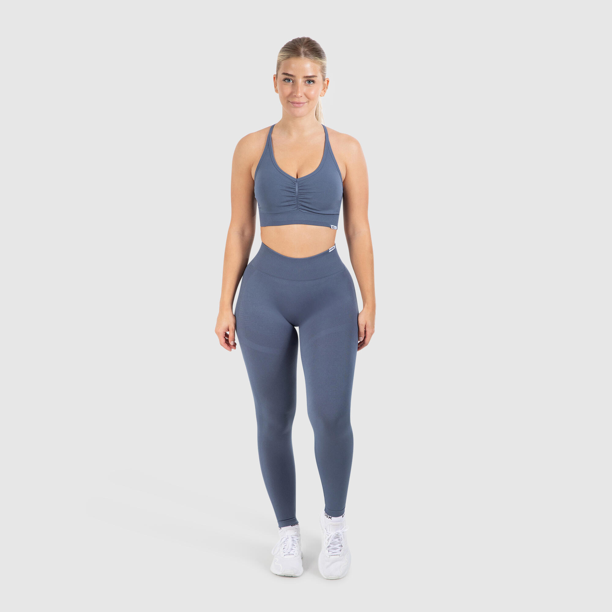 Damen Sport BH Solid Scrunch Blau 3/6