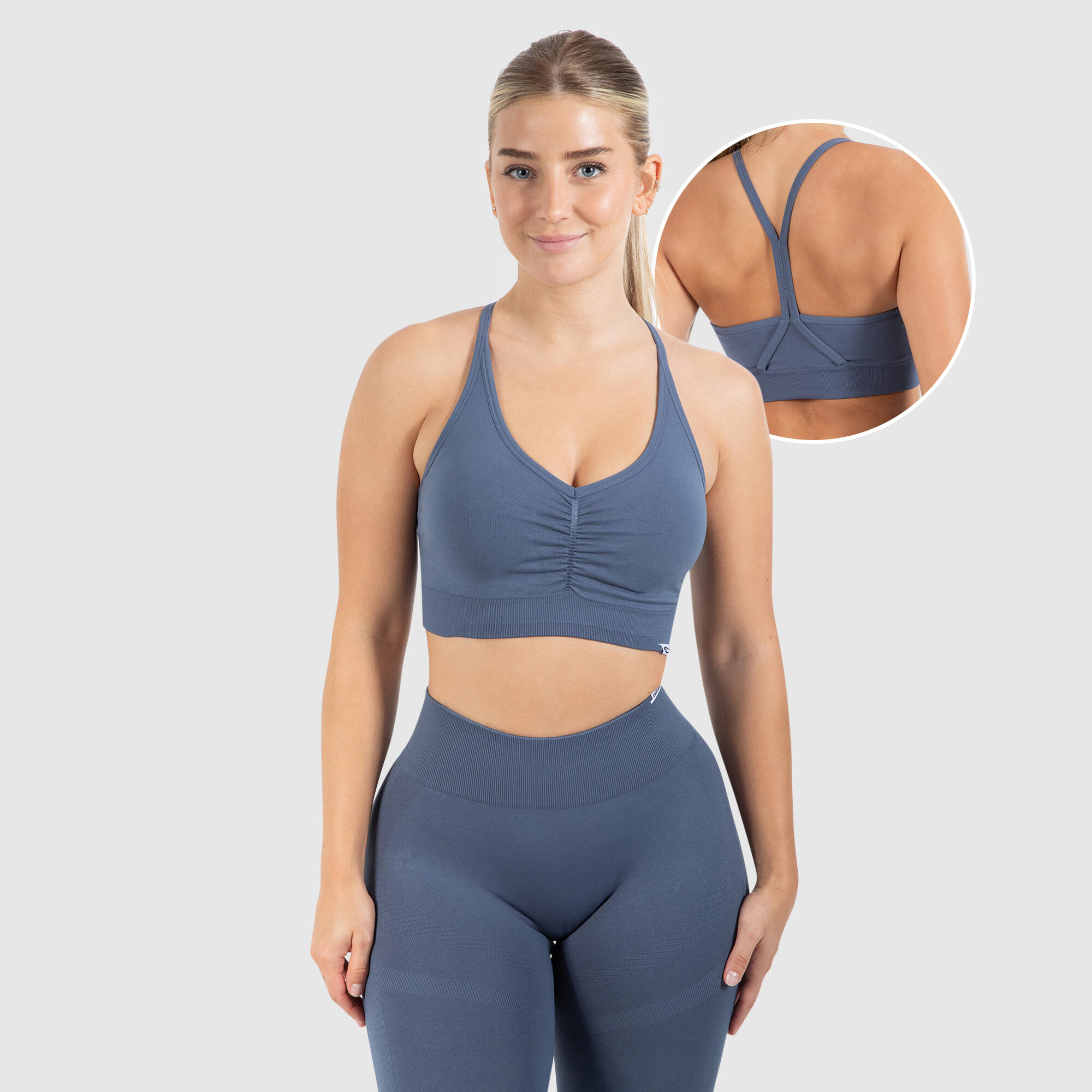 SMILODOX Damen Sport BH Solid Scrunch Blau