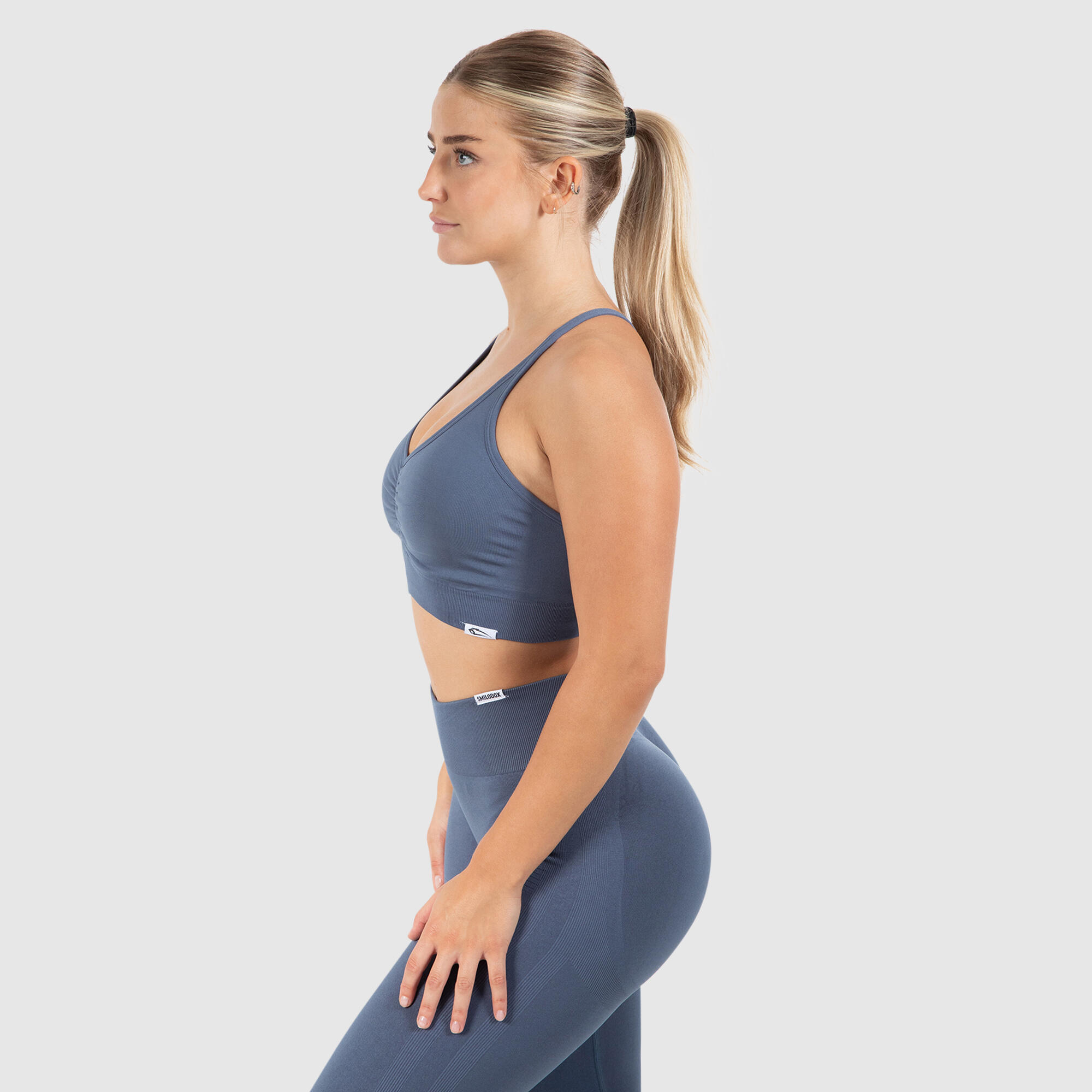 Damen Sport BH Solid Scrunch Blau 2/6