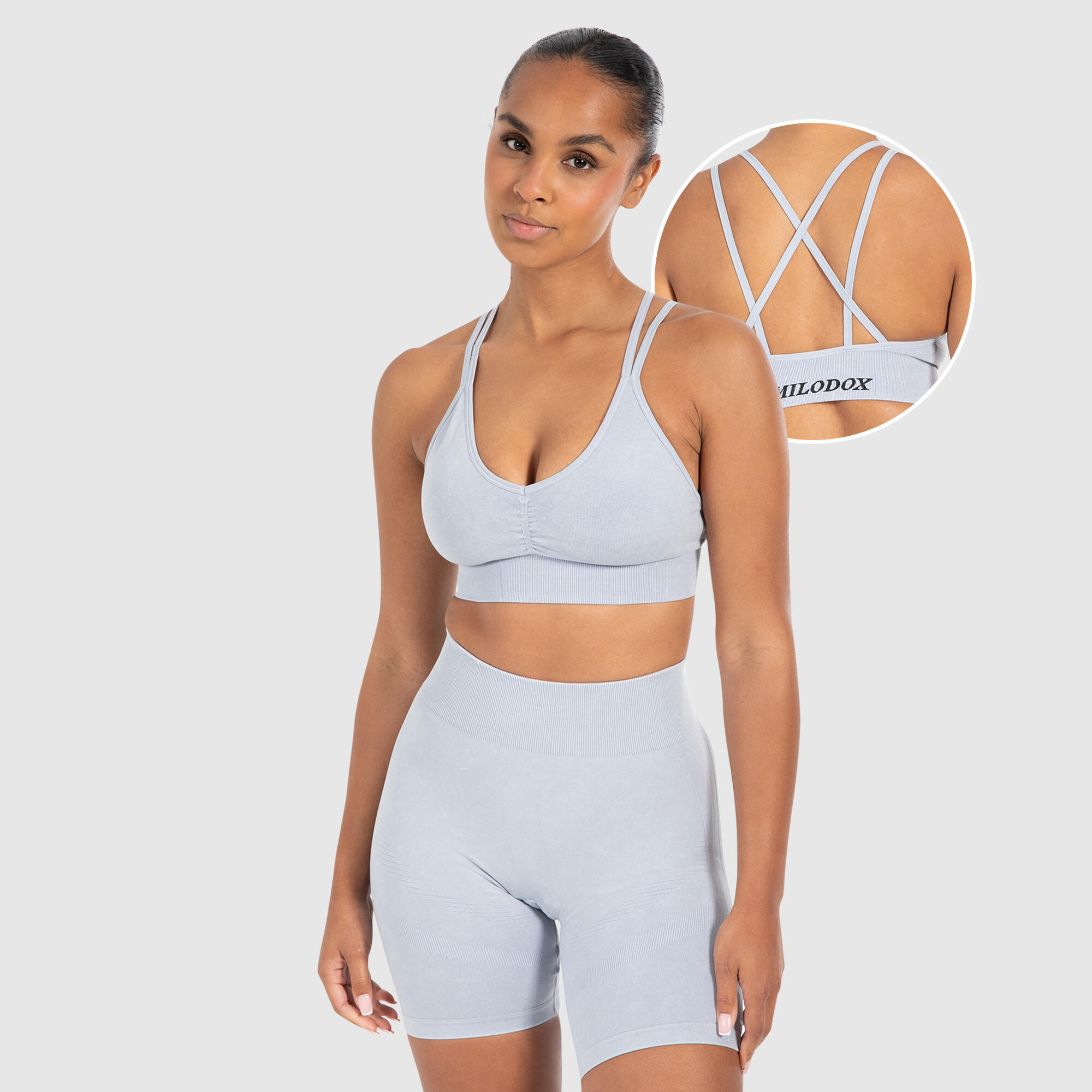 SMILODOX Damen Sport BH Acid Cross Hellblau