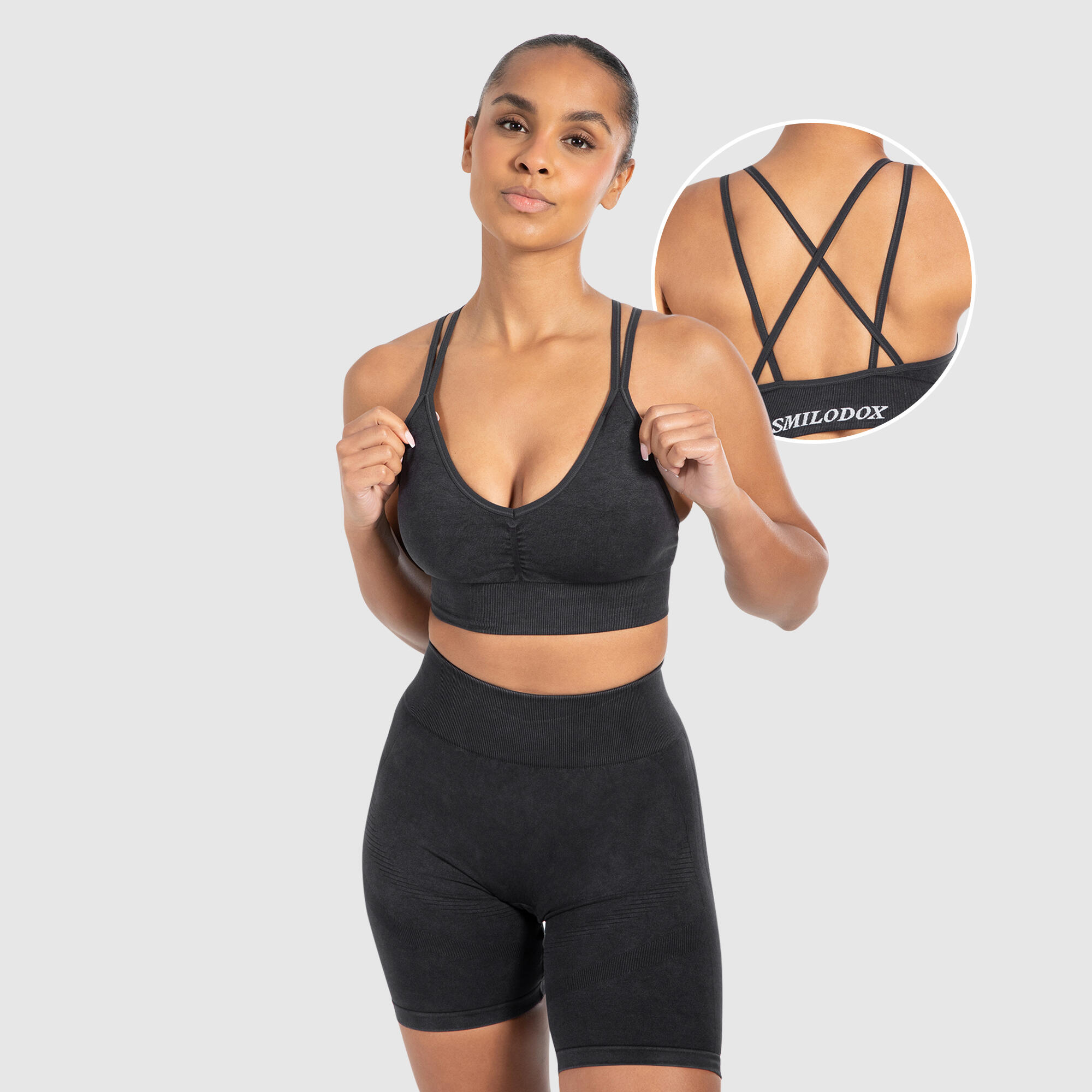 SMILODOX Damen Sport BH Acid Cross Schwarz