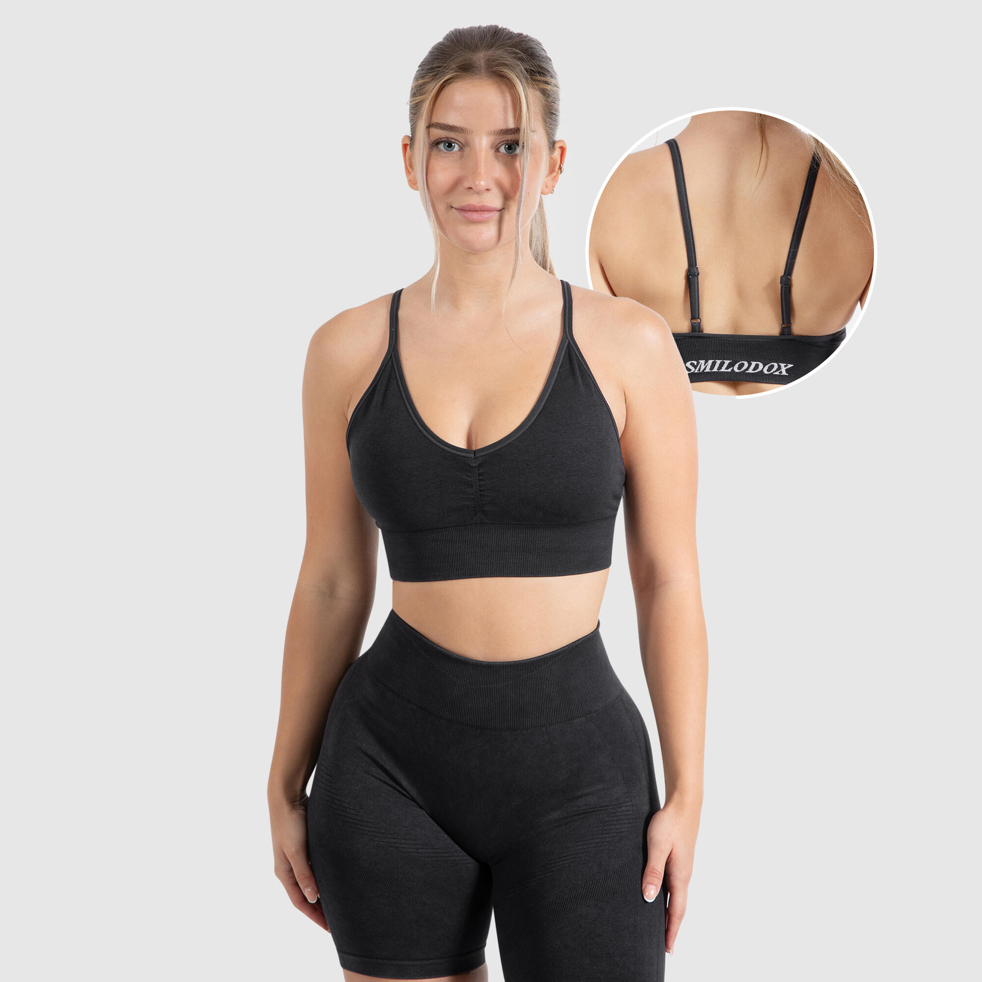 SMILODOX Damen Sport BH Acid Batik Schwarz
