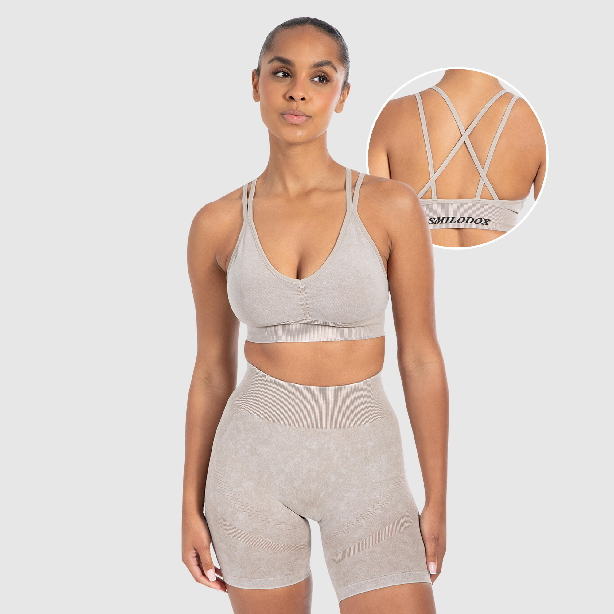 SMILODOX Damen Sport BH Acid Cross Hellbraun