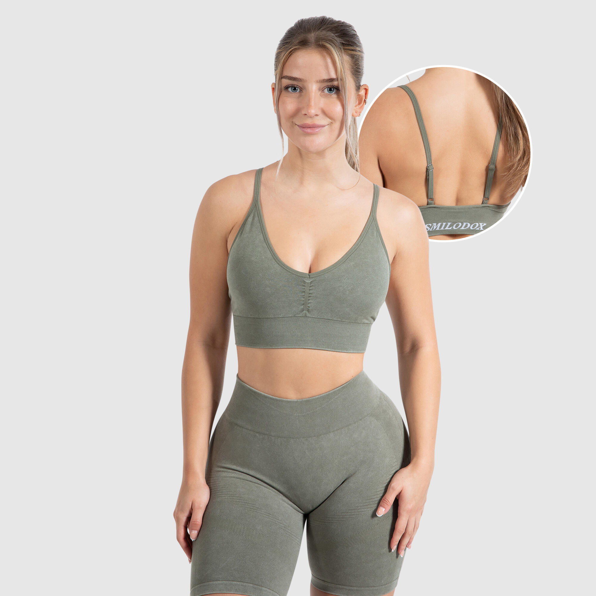 SMILODOX Damen Sport BH Acid Batik Olive