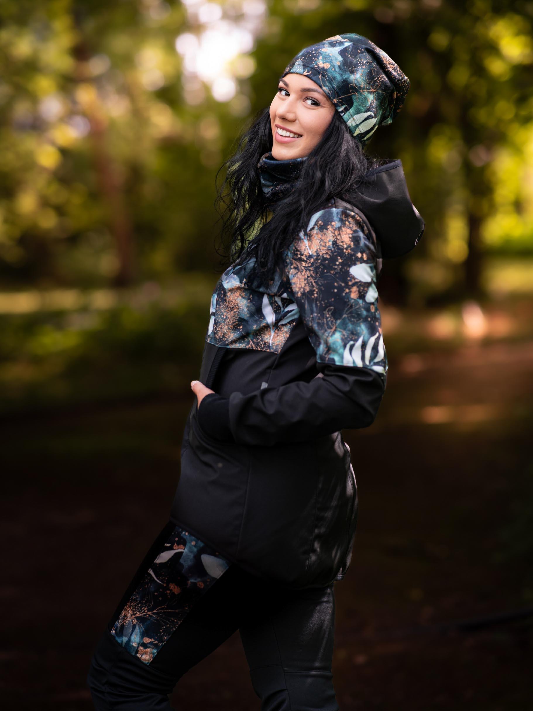 Softshell-Jacke mit Fleece für Damen Street, Schwarz, Blätter und Zweige 6/7