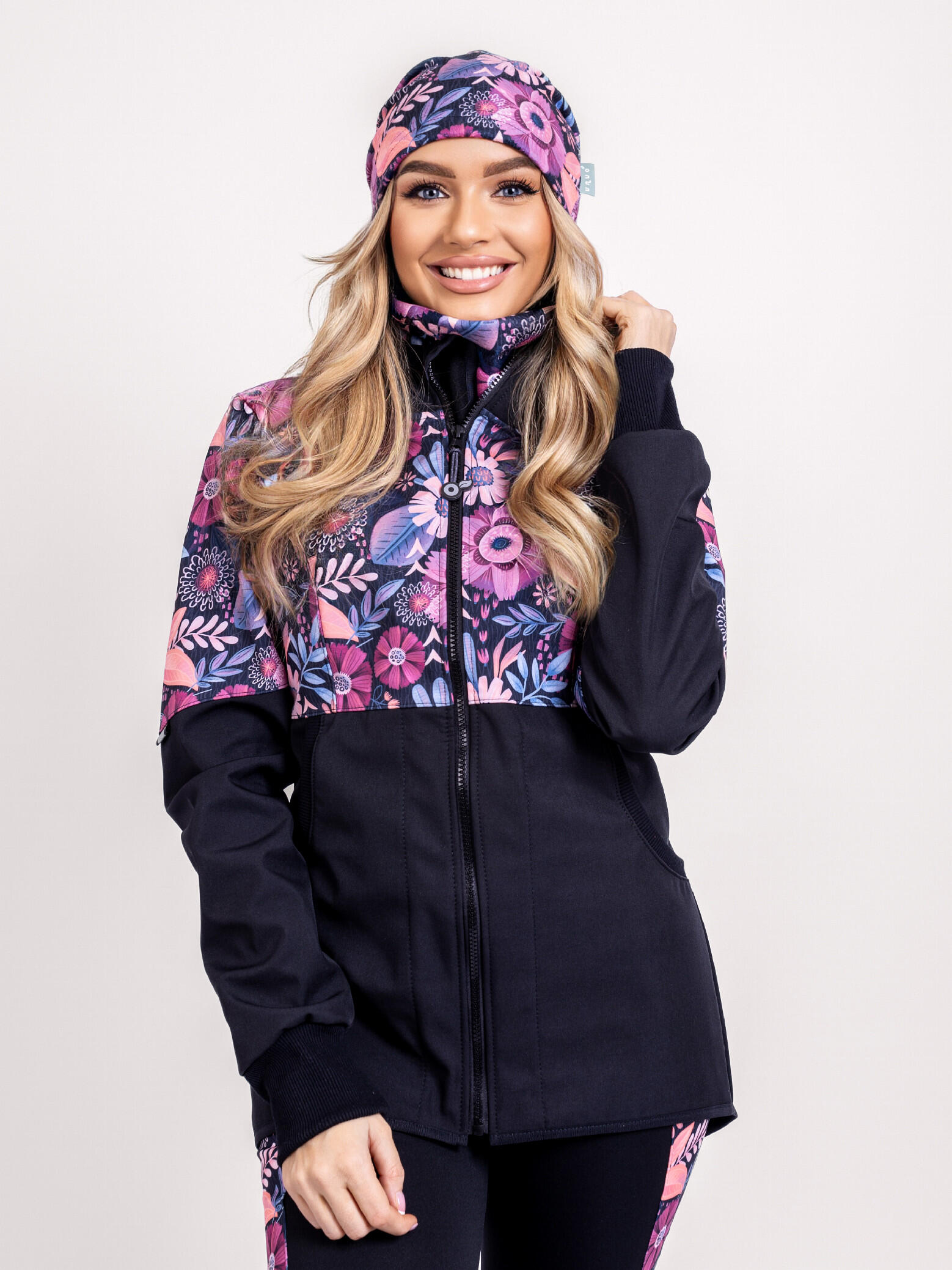 Softshell-Jacke mit Fleece für Damen Street, Schwarz, Magische Blumen 2/6