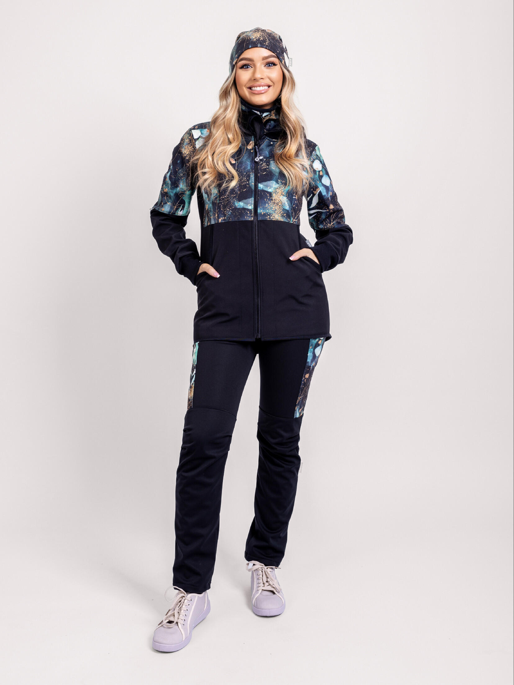 Softshell-Jacke mit Fleece für Damen Street, Schwarz, Blätter und Zweige 4/7