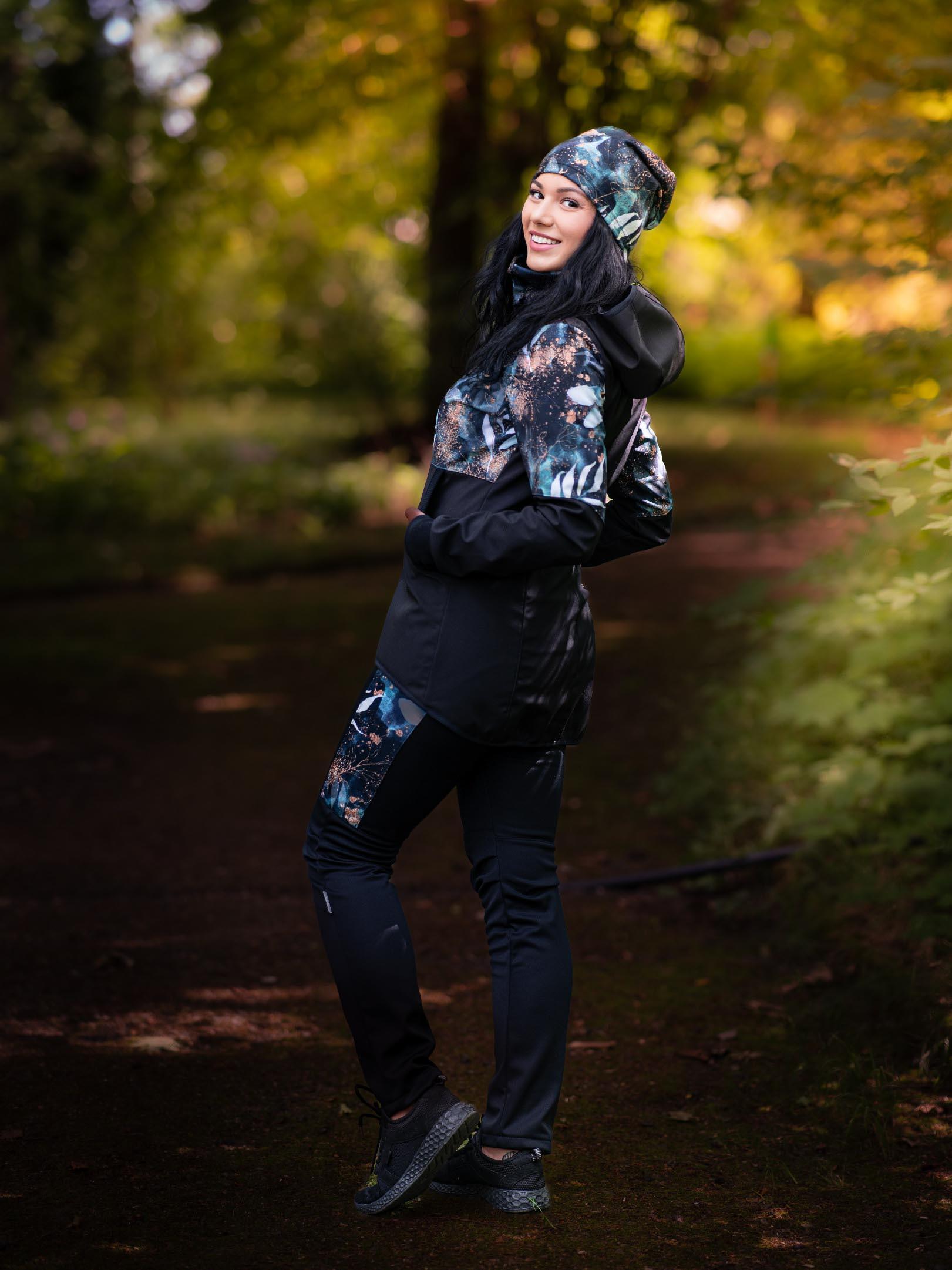 Softshell-Jacke mit Fleece für Damen Street, Schwarz, Blätter und Zweige 5/7