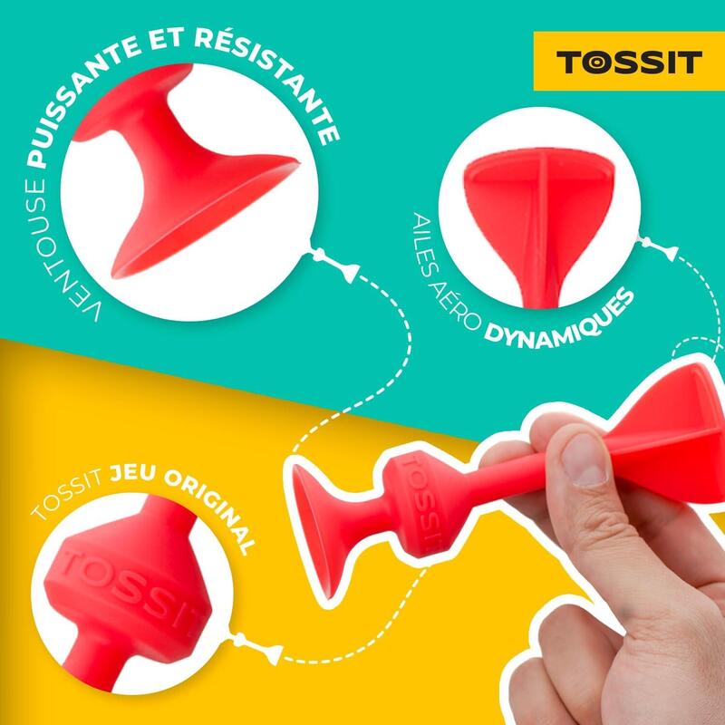 TOSSIT Jeu de Fléchettes à Ventouse en Silicone, Starter Pack, Rouge Cyan