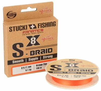 Gevlochten vislijn - stucki s-braid x8 orange 150m - 0.20mm
