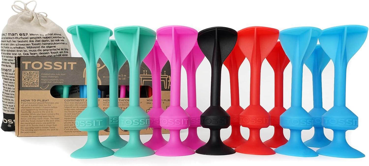 TOSSIT TOSSIT Zuignap Dartspel Siliconen, Family Pack, Rood Cyaan Roze Blauw