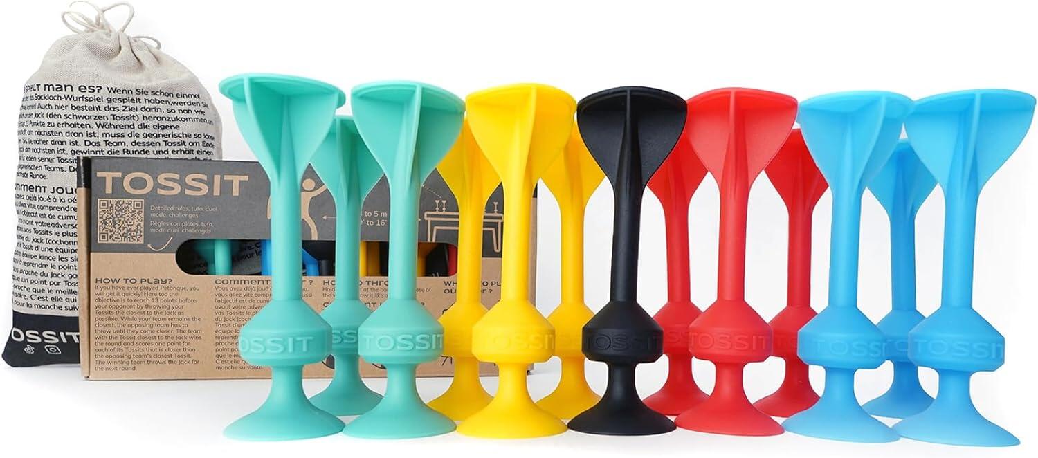 TOSSIT TOSSIT Zuignap Dartspel Siliconen, Family Pack, Rood Cyaan Blauw Geel