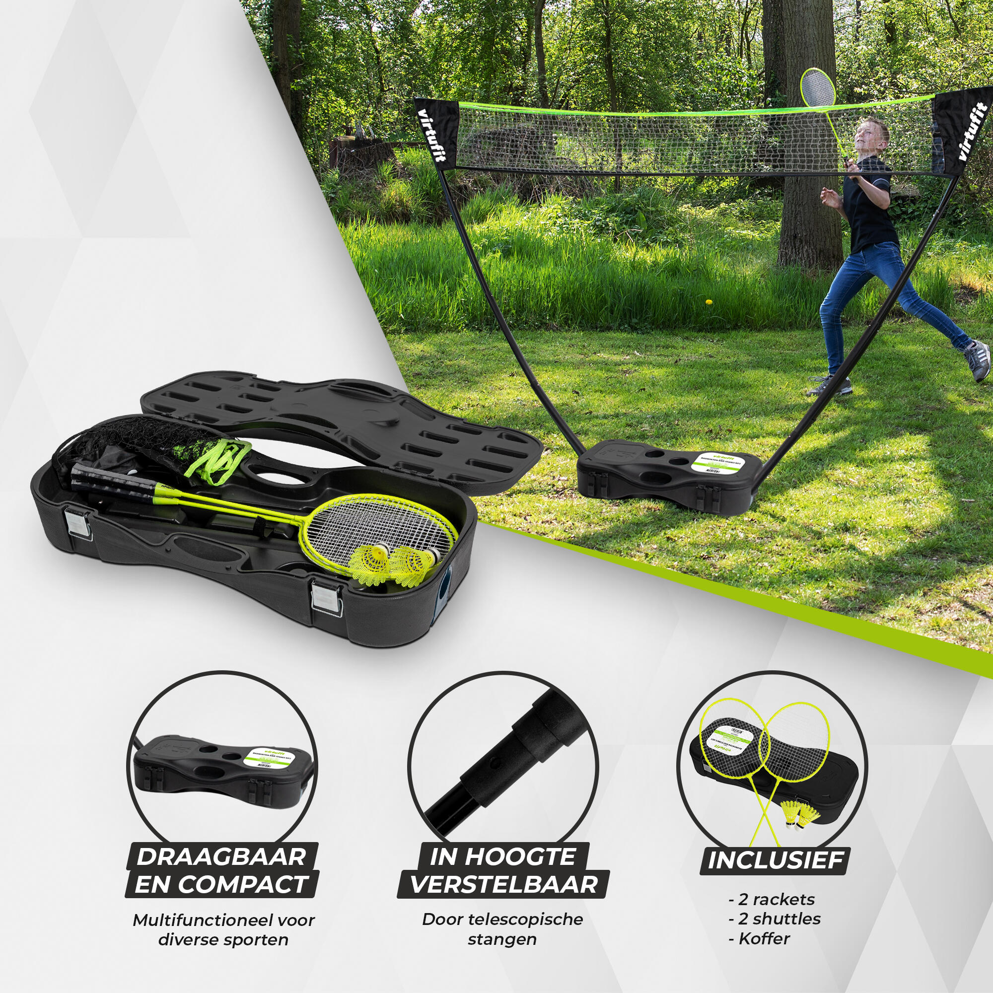 VirtuFit Filet De Badminton Et Tennis 510 Cm Avec Sac De Transport