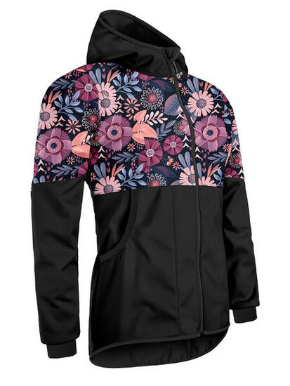 Softshell-Jacke mit Fleece für Damen Street, Schwarz, Magische Blumen