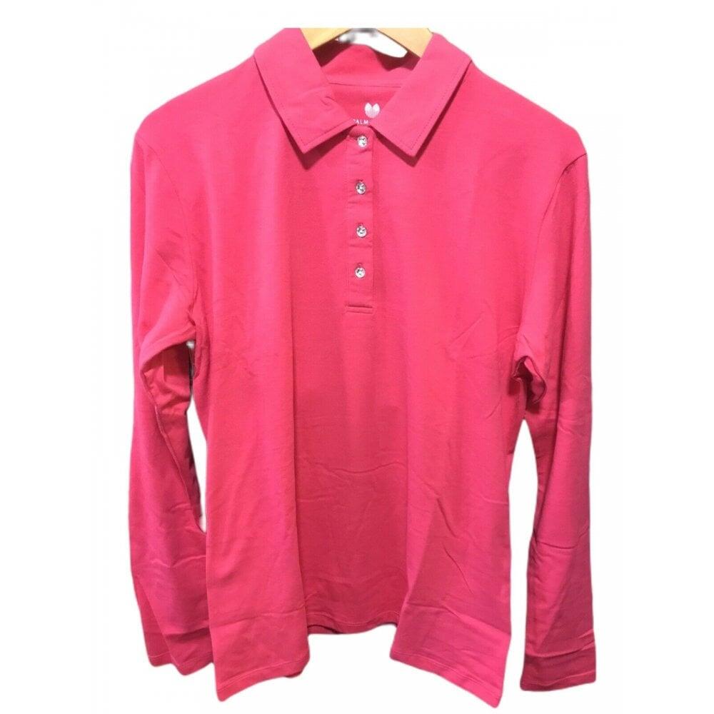 ISLAND GREEN Palm Grove Ladies Long sleeve Button Polo Raspberry