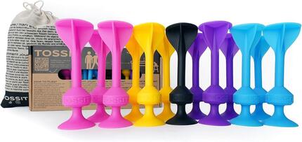 TOSSIT Jeu de Fléchettes Ventouse Silicone, Family Pack, Rose Violet Bleu Jaune