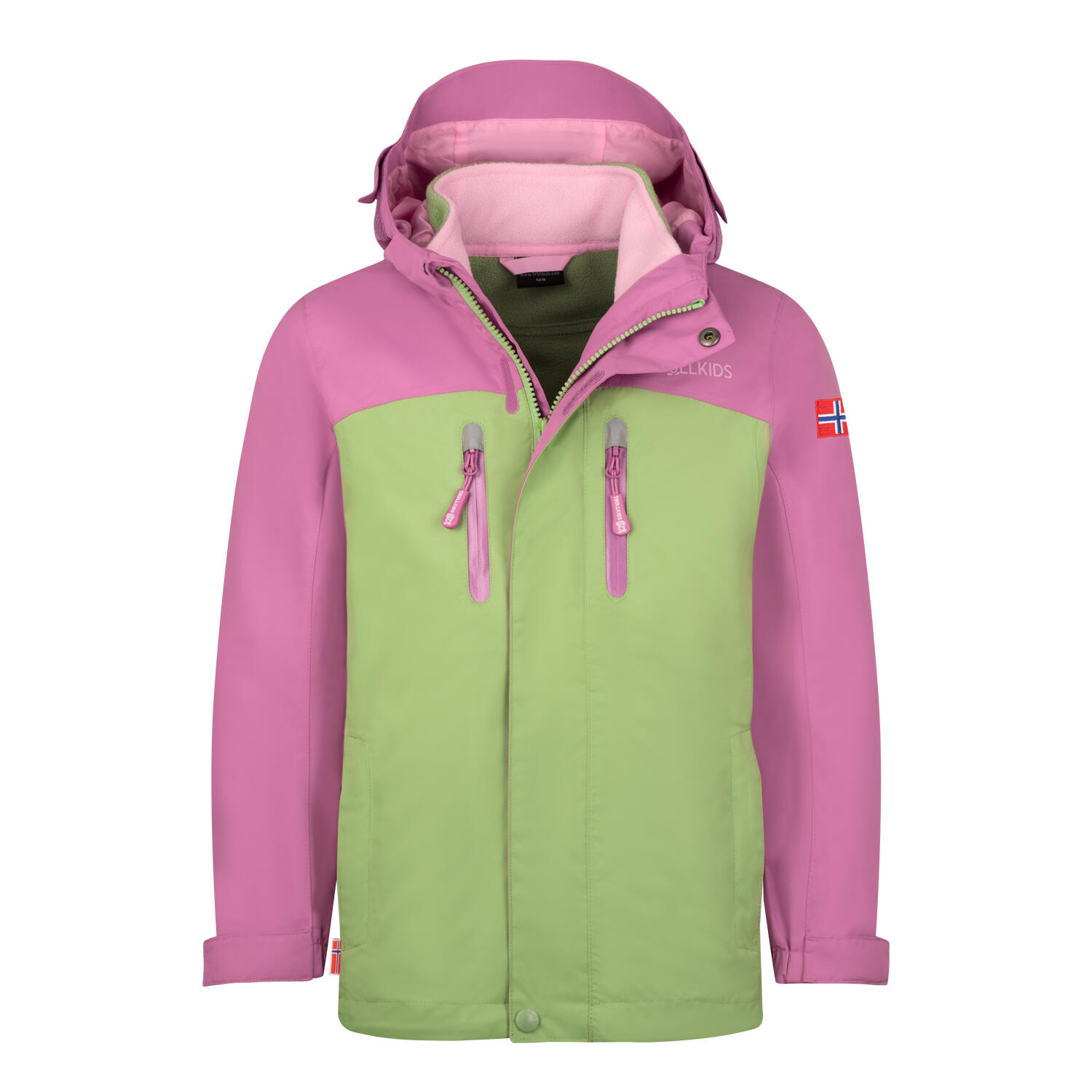 TROLLKIDS Kinder 3in1 Jacke Bryggen Malvenpink/Pistaziengrün/Rosa