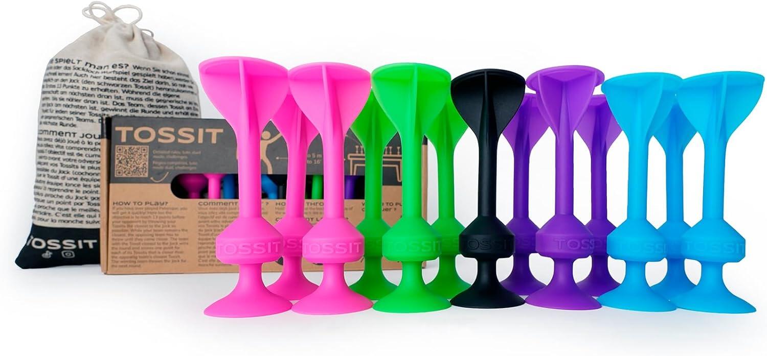 TOSSIT TOSSIT Zuignap Dartspel Siliconen, Family Pack, Roze Blauw Paars Groen