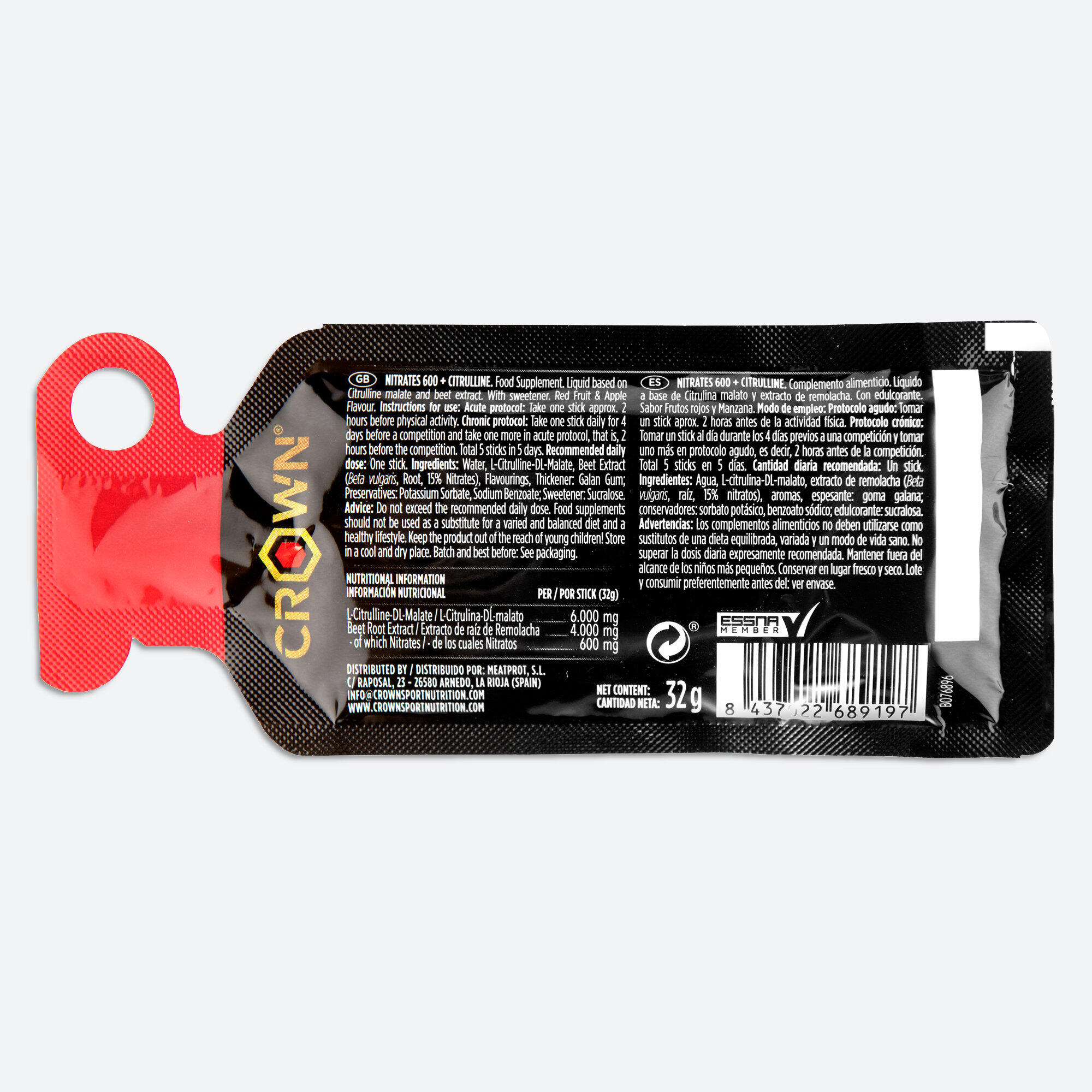 Caja de 10 geles energéticos ‘Nitrates 600 +CITRULINE’ de 32g Frutos Rojos 3/8