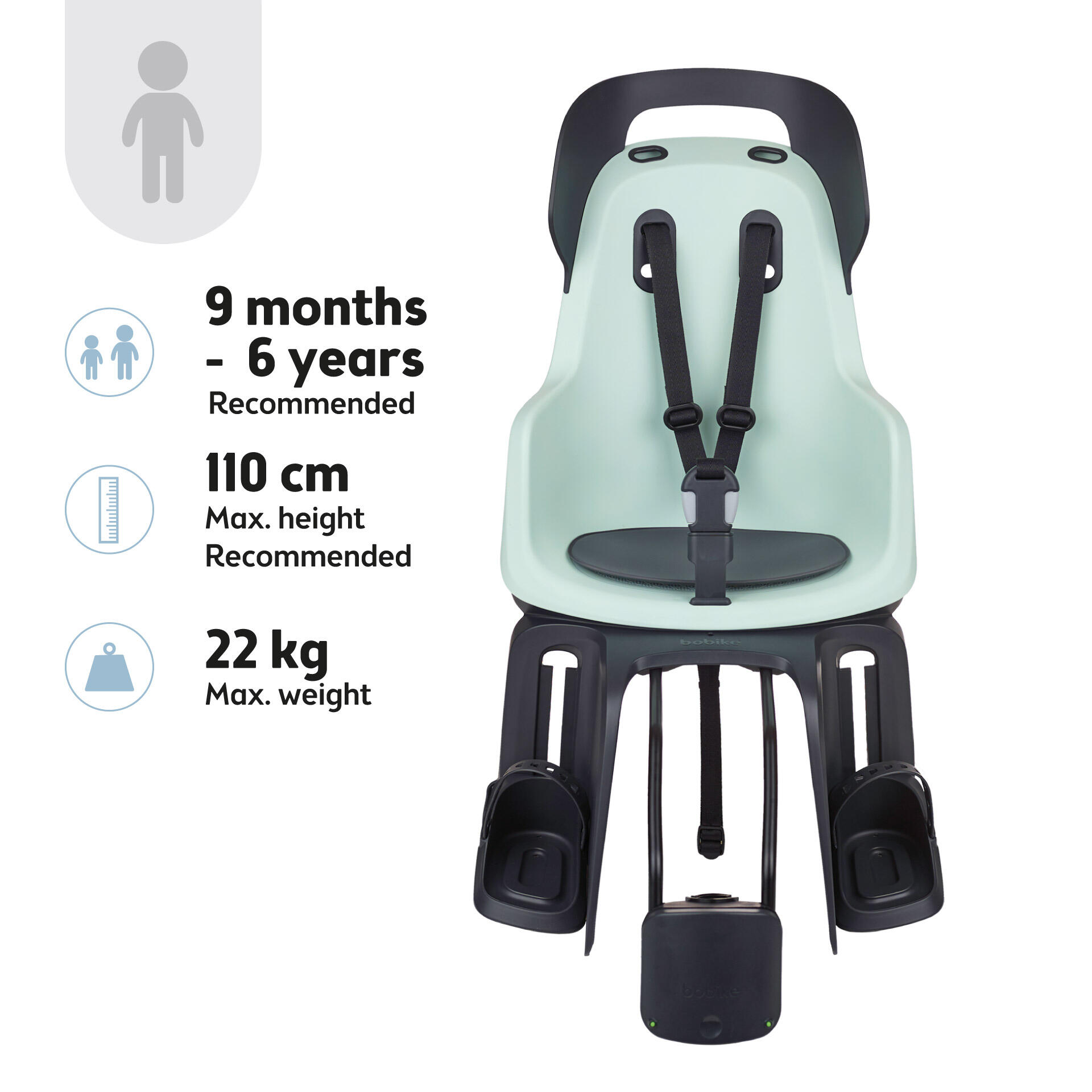 Seggiolino Posteriore Bambini Bicicletta Al Telaio GO Menta Marshmallow 4/8