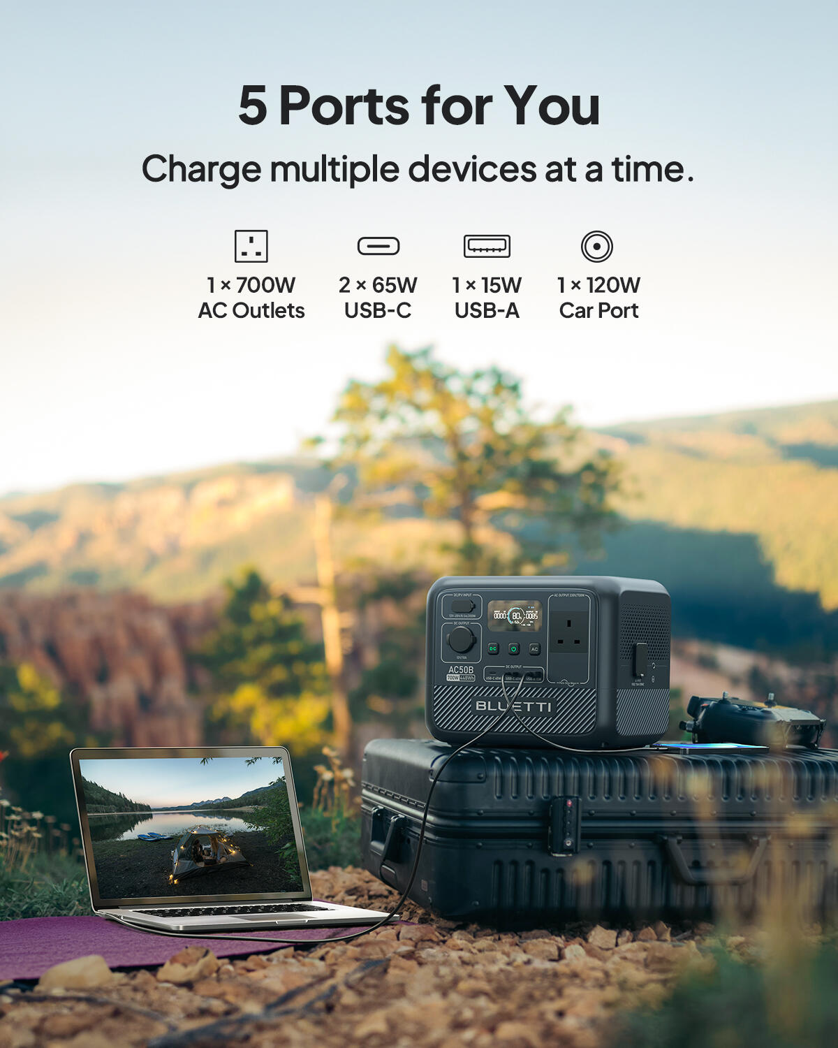 BLUETTI Portable Power Station AC50B+60W 448Wh,for Outdoor Camping,Power Outage 4/6