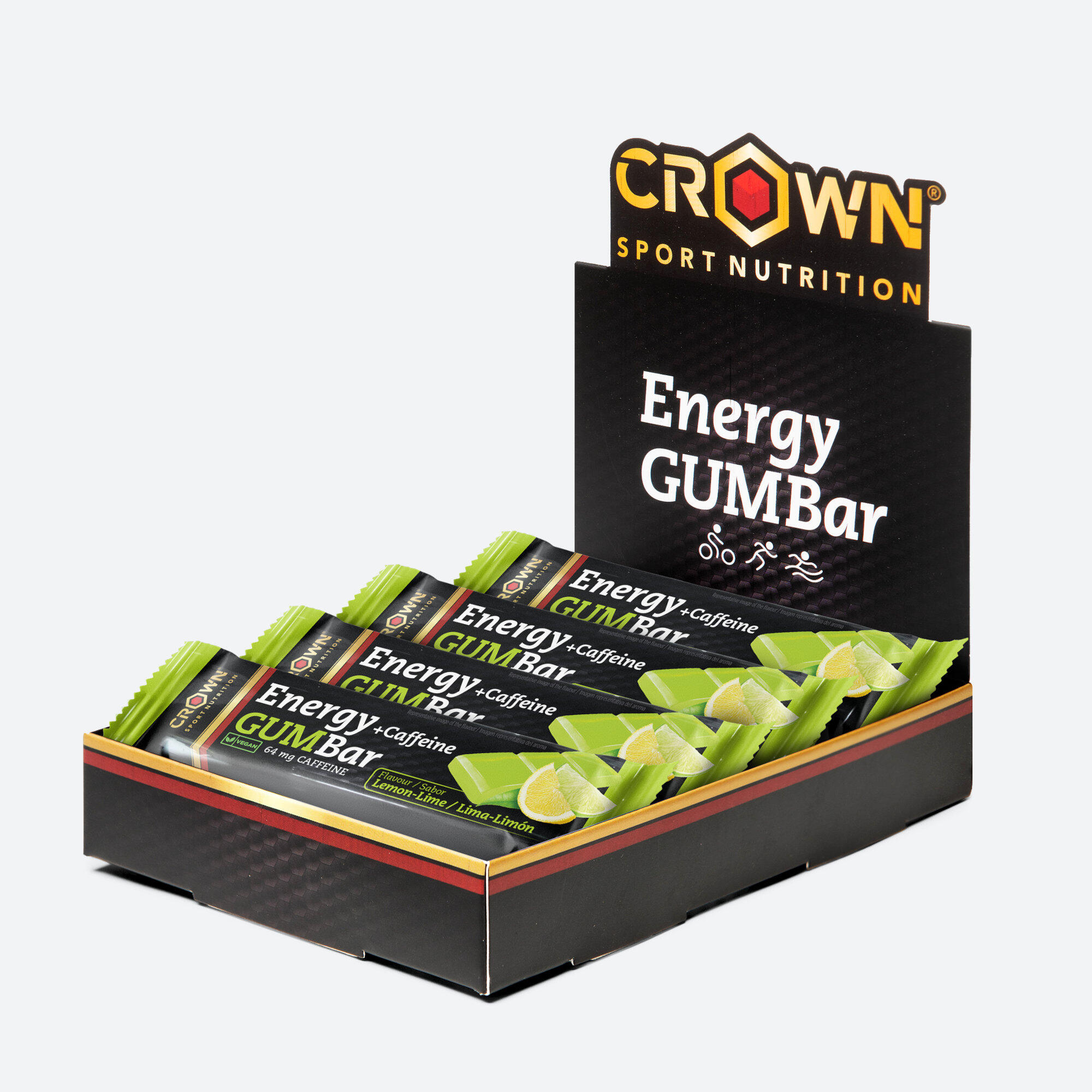 CROWN SPORT NUTRITION Caixa de 12 barras de goma 'Energy Gum Bar' de 30 g Limão-Limão